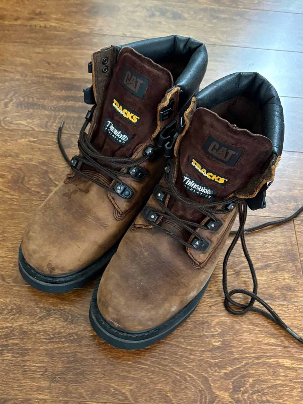 Caterpillar Brown Leather Work Boots with Yellow Label